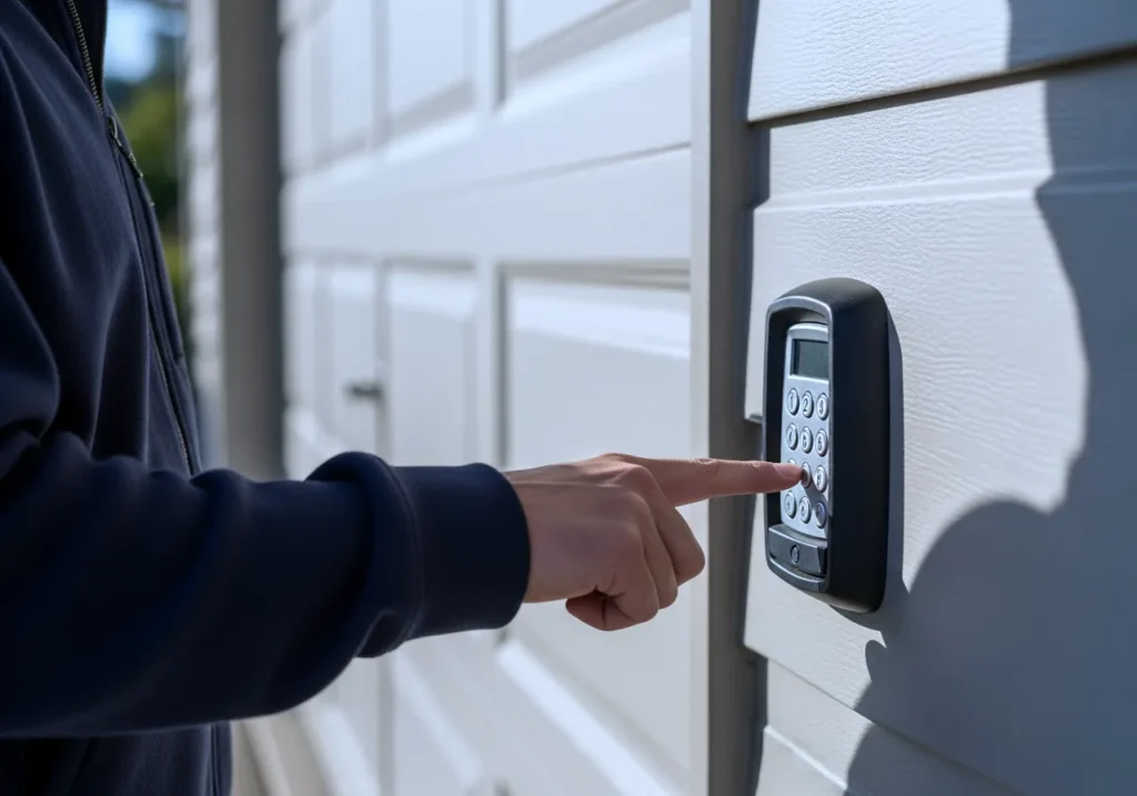 Person using keypad on garage door