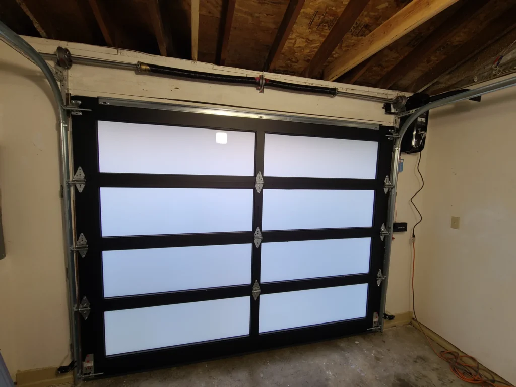 Modern garage door with glass panels