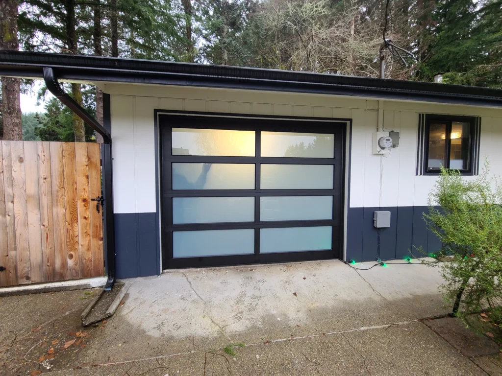 Modern garage door with frosted glass